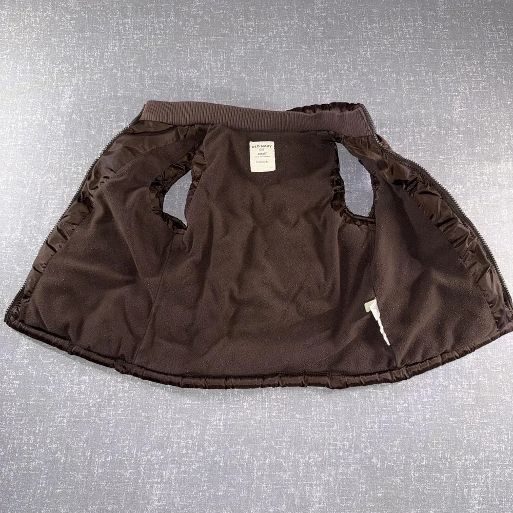 Old Navy Vest Girls Small Brown Puffer Fleece Lined Quilted Zip Fall Winter